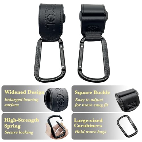 Stroller Hooks - Adjustable Universal Carabiner Clips, Black (2 Pack) - Image 5
