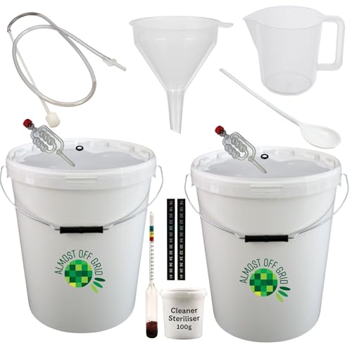 Premium 25 Litre Beer and Wine Making Starter Kit with 2 Buckets Makes 30 or 60 Bottles Equipment Kit Homebrewing Set for Wine Beer Cider and Mead Making Basic Brewing Equipment Almost Off Grid