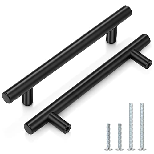 Image of Probrico 20 Pack| 5 inch Hole Centers Black Kitchen Cabinet Handles Stainless Steel Drawer Pulls Euro T Bar Dresser Handles