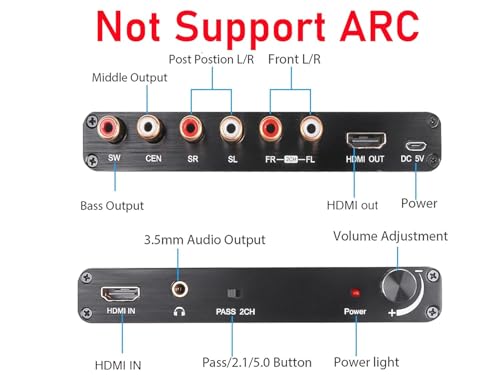 Image of HDMI Audio Extractor 4K 3D 5.1CH Converter 6RCA Out | Dolby AC3 DTS decoding, HDCP compliant, HDMI passthrough, USB powered, works with PS4 Xbox Blu-ray DVD projector TV AE-543H