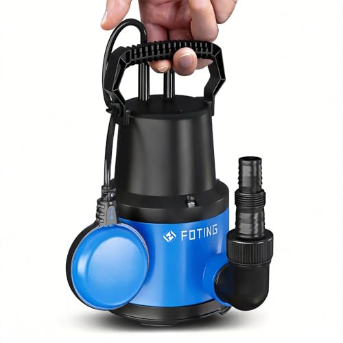 Submersible Water Pump 400W 8000l/h for Pool Draining, Clean/Dirty Water Pump with Float Switch, Drain Water Level Down to 7mm,Portable Sump Pump for Tub, Pond, Home, Garden(No Hose)