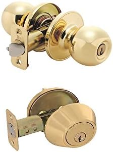 Grip Tight Tools ED05C Double, (Polished Brass) Combo Entry Lock Set Door Knob andDouble Cylinder Deadbolt Alike: SC1 Keyway with 6 Keys Included, Set of 1, Gold