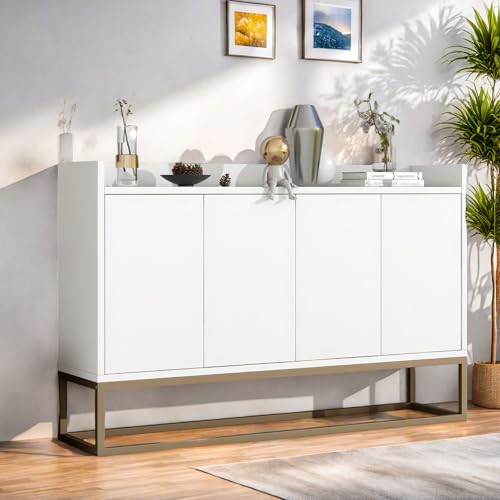 Poeahu Aparador blanco de 120 cm de ancho, armario de cocina con encimera, armario buffet con 4 puertas, cocina buffet con estantes ajustables para comedor, salón, cocina, 120 x 30 x 80 cm