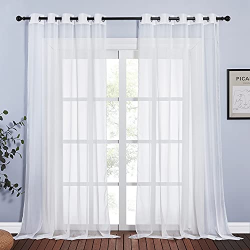 Image of NICETOWN Sheer Window Curtains 96 inch Long for Living Room, Grommet Voile Sheer Textured Window Drapes for Sliding Glass Door /Villa /Bedroom, Ivory, 70 inch Wide Per Panel, Set of 2