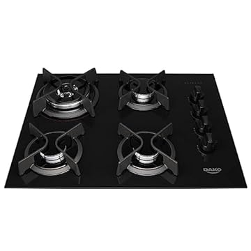 Cooktop 4 Bocas a Gás Dako Supreme com Queimador Tripla Chama e Mesa de Vidro Temperado Preto Bivolt