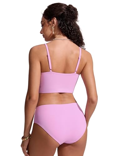 Image of CRZ YOGA V Shaped Longline Bikini Tops | Built-in Pads, A-D Cup, Cropped, Adjustable Spaghetti Straps, Swim, Bathing Suit for Women
