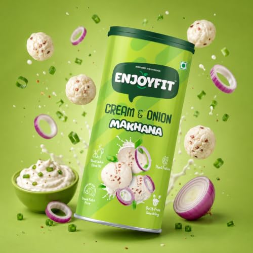 Image of Enjoyfit Roasted Makhana Cream and Onion (Pack Of2, 77G Each) | Healthy Namkeen Snack | Gluten Free | Rich in Protein and Fiber | Roasted in Olive Oil
