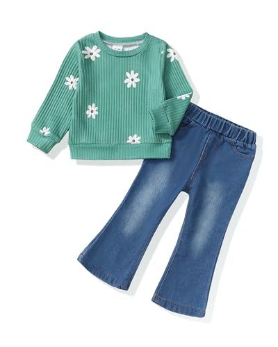 Image of Baby Toddler Girl Clothes Outfits Kids Sweatshirt Jeans Set Denim Pants Little Girls Clothes Toddler Outfit for Girls