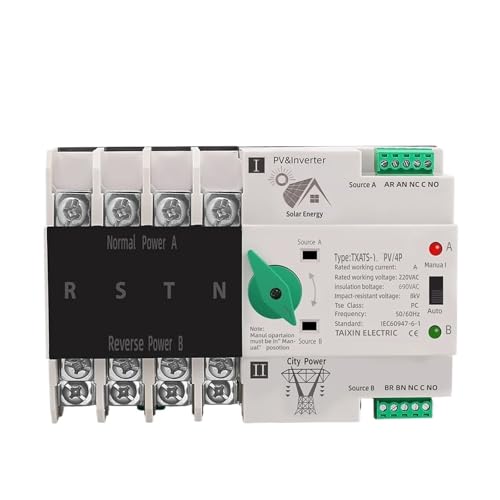 IYNWBJTS Inversor fotovoltaico ATS trifásico de Carril DIN 4P Interruptor de selección de Transferencia automática de Doble Potencia ininterrumpido 63A 100A 125A fotovoltaico(100A PV)