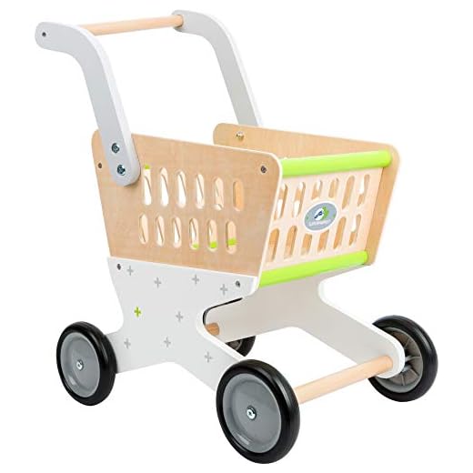 Small Foot- Carro diseño de Moda de Madera Muy Bonito y Colorido, con Mango ergonómico y neumáticos de Goma, Que Garantiza una Gran diversión de Compra en la Tienda. Juguetes, Multicolor (11161)