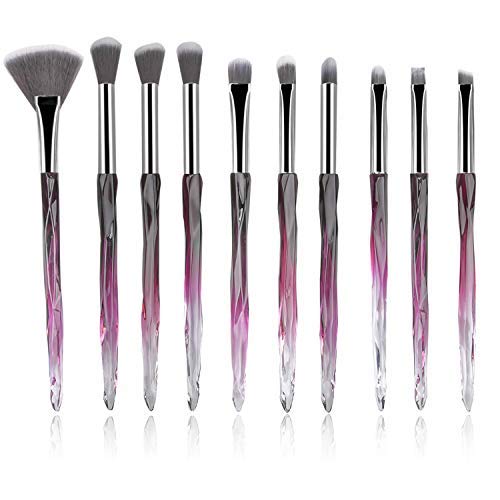 Makeup Brushes Crystal Handle Set, Tenmon 10 PCS Crystal Transparent Handle Kabuki Powder Foundation Brush Concealer Eye Shadow Eyeliner Eyebrow Brush for Girls Kids Mom and Her(Purple)