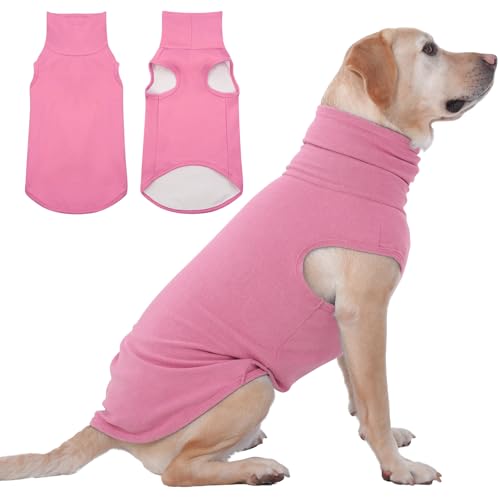 IECOii XXL Dog Sweater - Stretch Fleece Vest with Turtleneck,Pink,XX-Large, Warm Christmas Winter Pullover for Large Dogs Like Pitbulls, Turtleneck Do