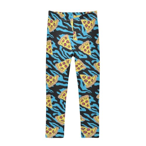 ALAZA Girls' Leggings Children's Yoga Pants Skinny Printed Dance Blue Tiger Pizza Stripe Comfortable 4T