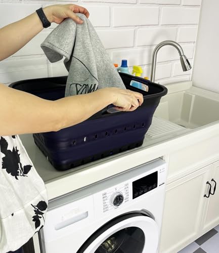 Image of SAMMART 42 (11 Gallons) Collapsible Plastic Laundry Basket, Foldable Pop Up Storage Container /Organizer, Space Saving Hamper, Portable Bin for Dorm Room Bathroom (1, Black /Dark Purple)