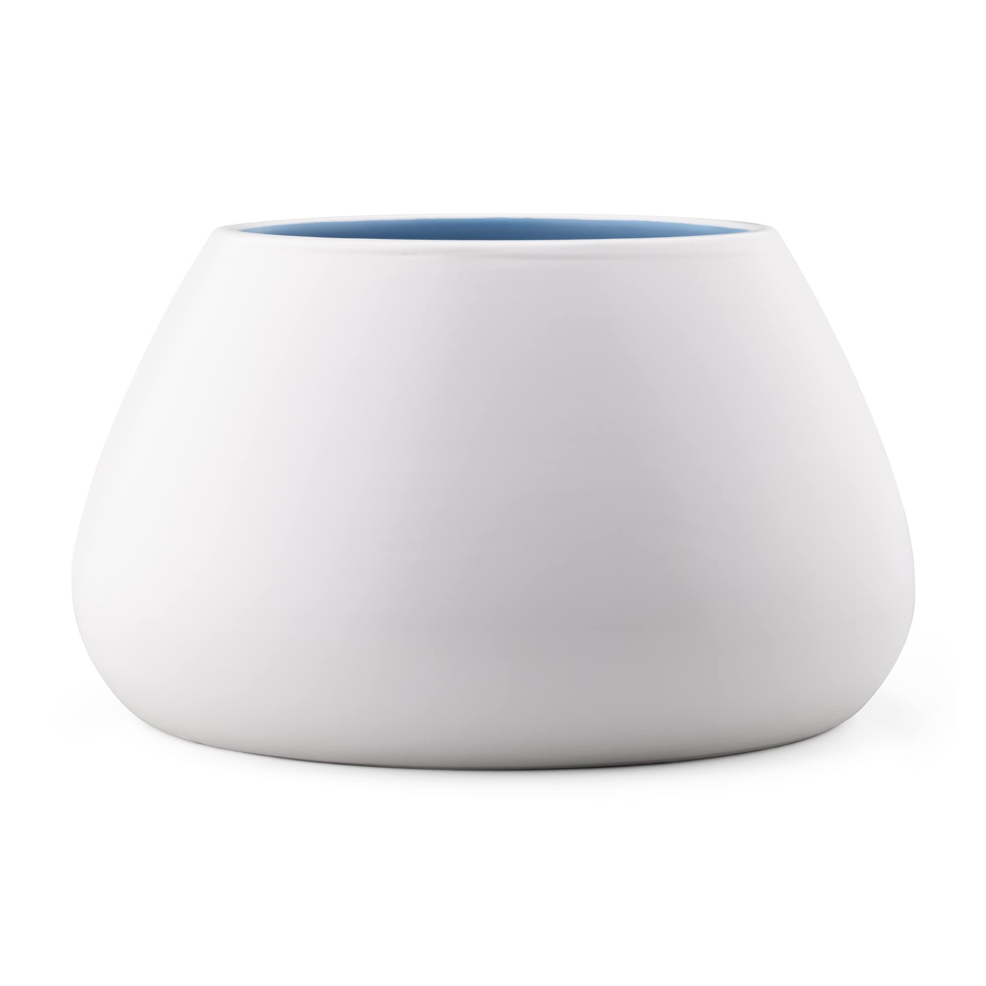 Navaris Ceramic Dog Bowl - Water & Food Bowl for Dogs with Long Ears - Spaniel Beagle Bassett Hound - No Spill Pet Bowl - White Outside & Blue Inside