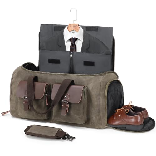 Image of Wildroad 50L Carry on Garment Bag Travel Bag, Convertible Garment Duffle Bag for Men with Shoes Compartment - 2 in 1 Hanging Suitcase Suit (Vintage Grey, 50L- Garment Bag)