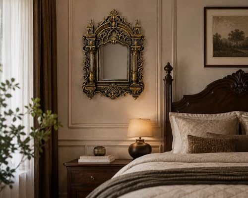 Image of Antique Castle Photo frame, Vintage wall decor, Baroque Ornate Picture Frame size 10 x 9 Inch, for 4 x 6 Photo, Wall Hanging & Tabletop Display, Gothic Decorative Wall Decor for Home, Living Room, Bedroom, Office & Gifts (Without Glass)