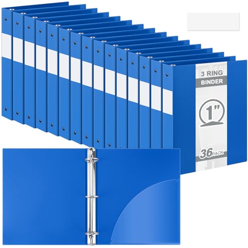 Image of Skyygemm 12 Pack 1 Inch 3 Ring Plastic Binders, Bulk Flexible PP Binders for Classroom & School Supplies, Letter Size 8.5 x 11, Holds 240 Sheets with Interior Pocket (Blue)