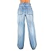 Purjarda Women's Fashion High Waisted Wide Leg Jeans - Casual Straight Baggy Color Block Patch Denim Trousers (Dark Blue-C, XX-Large)