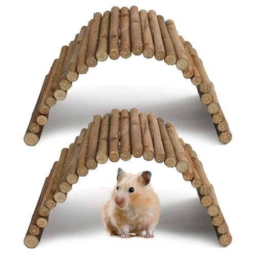Godneei Lot de 2 Accessoires Lapin et Hamster, Jouet pour Lapin en Bois Naturel, Accessoire Cochon d’Inde et Hamster, Pont Tunnel Flexible pour Rongeurs, Idéal pour...