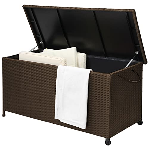 HLJMAQ Gartenbox Gartentruhe Aufbewahrungsbox Braun Auflagenbox Poly Rattan Kissenbox