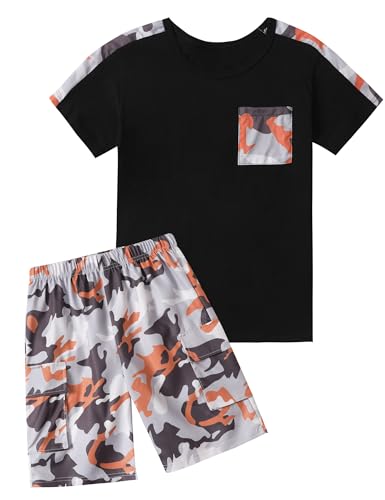 Image of mksodopy Boys Summer Outfit Set 2 Piece T Shirt and Camo Shorts Casual Clothes for Little Big Boys 5-16