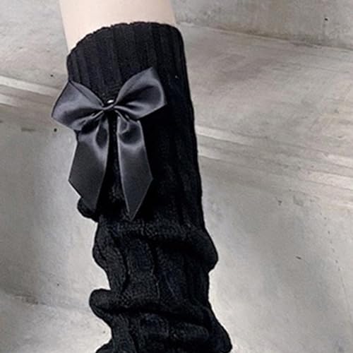 Japanese Women Twist Cable Knit Bowknot Leg Warmer Socks Princess Tiered Ruffled Lace Leg Cover Stockings3