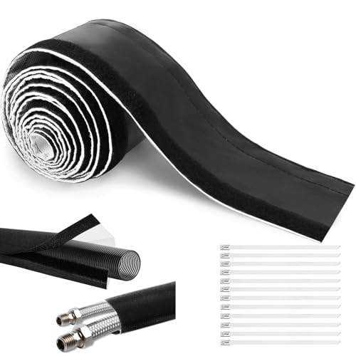 Wire Heat Shield for Hose Lines & Electrical Wiring Heat Shield Wrap Automotive for Exhaust and High-Temperature Pipes with 20 Pcs Stainless Steel Ties 3/4 I.D.x 10FT Black