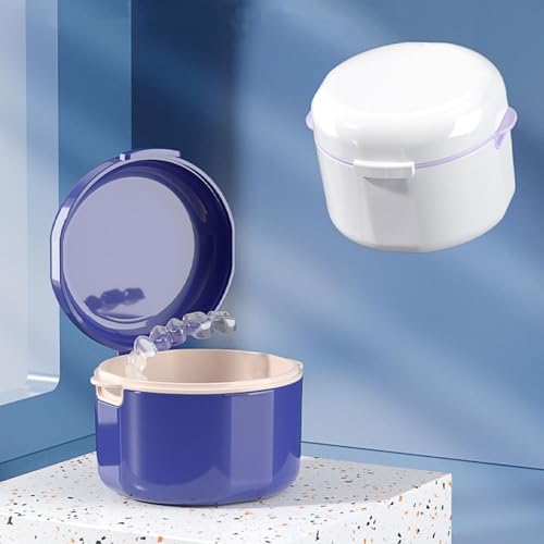 Estojo de dentadura de camada dupla com orifícios de drenagem - suporte de retentor, adequado para viagem, 9,7 cm C × 9 cm L × 7 cm A azul