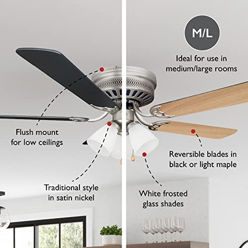 Image of Design House Millbridge Hugger Ceiling Fan, 52 inch, Satin Nickel | , Ceiling Mount, Traditional, Steel, Fans, 157388-SN