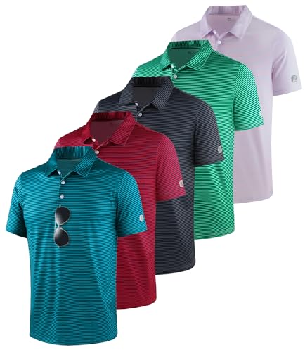 Image of ZITY 5 Pack Mens Golf Striped Polo Shirts Short Sleeve UPF 50+ Moisture Wicking Athletic Daily Casual Collared Shirt