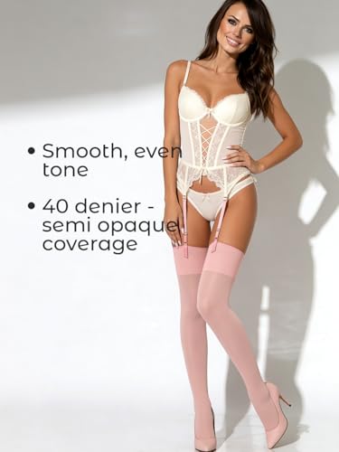 Image of Mila Marutti Thigh High Stockings for Women | Garter Belt Stockings Semi Opaque 40D | Colored Suspender Stockings Pantyhose