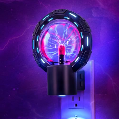 Image of Briignite Plasma Ball Night Lights, RGB Changing Game Room Decor | Electrostatic Globe Plasma Lamp Night Light Plug into Wall, Dusk to Dawn Sensor, STEM Learning Lamp for Kids Room Decor Gift