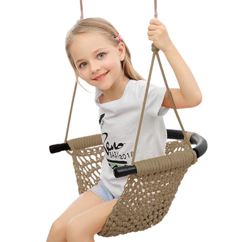 ROPECUBE Hand-Knitting Toddler Swing, Swing Seat for Kids with Adjustable Ropes, Little tikes Swings Set, for Outdoor Indoor, Playground, Backyard (Light Brown)