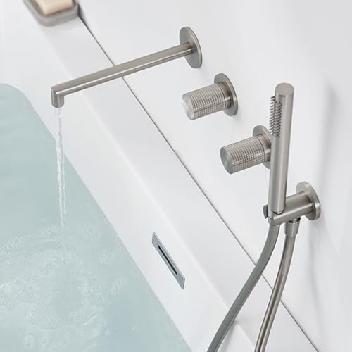 BiaoTeng 埋め込み 浴槽 蛇口 シャワー 壁掛け 2機能 温水 冷水 真鍮 風呂 シャワーセット ブラシ付きニッケル