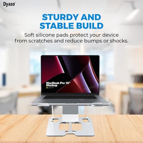 Image of Dyazo 2 in 1 Adjustable Laptop Stand with Mobile Holder | Ergonomic, Foldable & Ventilated Riser Fits Upto 15.6 Inch Laptops | Compatible for MacBook, HP, Dell, Acer, Lenovo & Other Notebooks