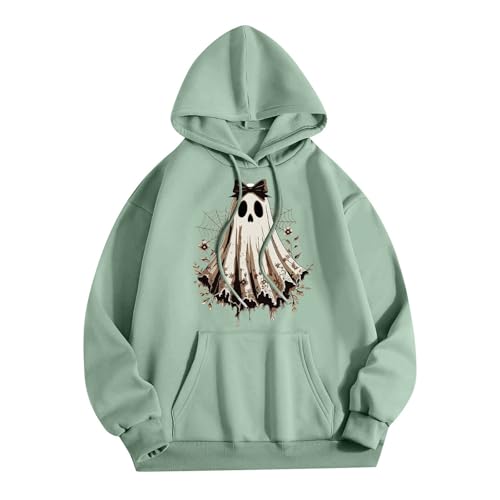 Halloween Hoodies for Women 2025 Fall Fashion Long Sleeve Cute Ghost Graphic Lightweight Hoodie with Pockets