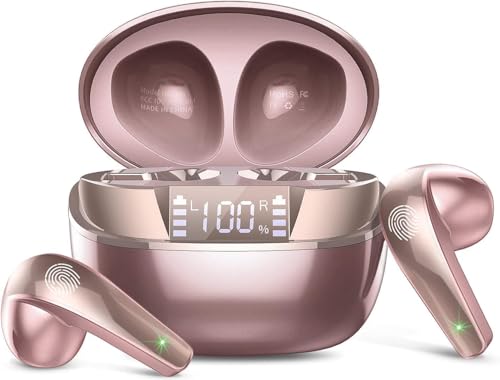 AOSRAU Wireless Earbuds Bluetooth 5.3 Mini Headphones Noise Cancelling Mic Waterproof Rose Gold