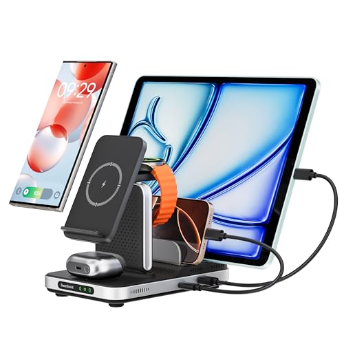 60W 5 in 1 Charging Station for Samsung Galaxy Tab A9+/Tablet/iPad, Galaxy Watch 8 Classic/8/Ultra/7/6/5/4, Wireless Charger for Galaxy S25/S24/S23/S22 Series, for Galaxy Buds4 Pro, SwanScout 901S