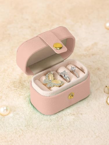 Image of Cortina Pu Leather Small Jewelry Box, Travel Portable Jewelry Case For Ring, Pendant, Earring, Necklace, Bracelet Organizer Storage Holder Boxes - Beige