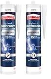 UniBond Anti-Mould White, Waterproof Mould Protection, Long-lasting White Silicone Sealant for Kitchen & Bathroom, Powerful Bath Sealant, 1 x 274g Cartridge (Pack of 2)