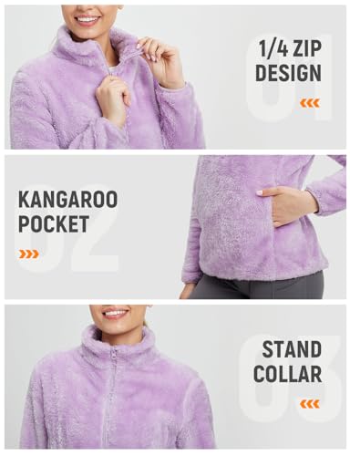 baleaf Women's Quarter Zip Sherpa Fleece Pullover Lightweight Long Sleeve Warm Winter Sweater Jackets with Zipper Pocket3