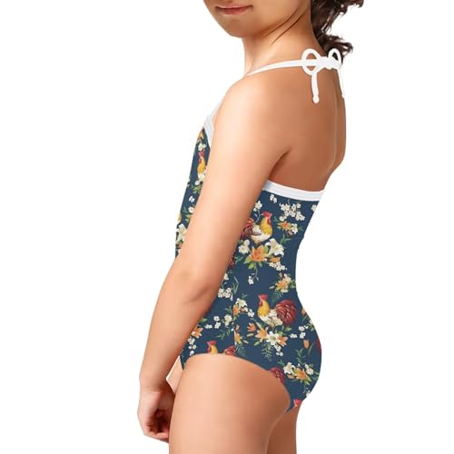 Image of Cute Backless One Piece Swimsuits for Girls Adjustable Halter Strap Bathing Suit Beach Swimwear for Girls