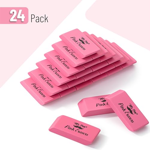 Image of Mr. Pen- Pink Pencil Eraser Bulk, 24 Pack | Large Latex Free Block Erasers for School, Office, Art Sketching, Homework, Exams, Clean Smudge-Free Correction
