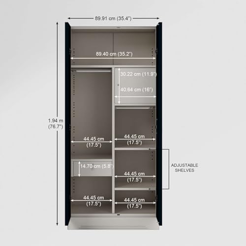 Image of Interio by Godrej Almirah Slimline 2-Door Steel Almirah, Cupboard for Clothes (Pacific Blue), 1-Year Warranty, 4 Shelves, 1 Drawer, 1 Locker, Star Design Mirror