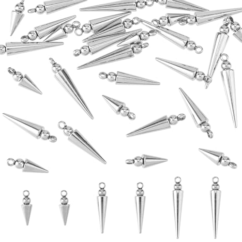 DICOSMETIC 30Pcs 3 Styles Cone Charms Stainless Steel Spike Charms Hiphop Punk Style Cone Charm Cones Bead Charm Long Spike Pendants for Jewelry Making DIY Craft Hole: 1.4mm