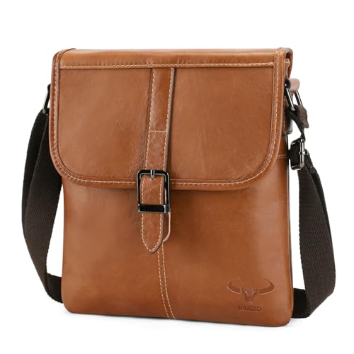 BAIGIO Bolso bandolera de piel auténtica para hombre, bolso bandolera pequeño de cuero para hombre, bolsa de negocios, bolsa de hombro con bolsillos, bolsa cruzada para trabajo, viajes al aire libre