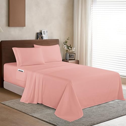 Image of Elegant Comfort Luxury 1500 Premium Hotel Quality Microfiber 4-Piece Sheet Set - Soft, All Around Elastic 18-24 Inches Deep Fitted Sheet - Extra Deep Pocket Sheets, California King, Dusty Rose