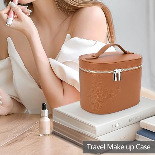 Upgrade Makeup Bag Travel Toiletry Bag Portable Cosmetic Makeup Organizer Bag Detachable Compartments (Brown-retro vibes style)3