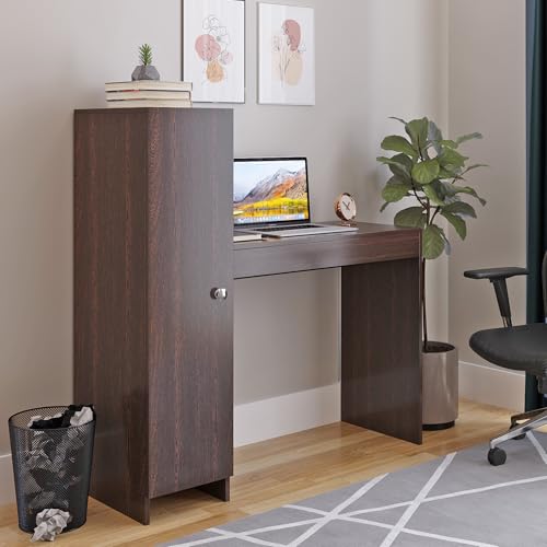 Image of Maria Wooden Study Table, Workstation, Computer, Laptop, WFH Office Desk, Gaming Table with Side Bookshelf Storage (Wenge)